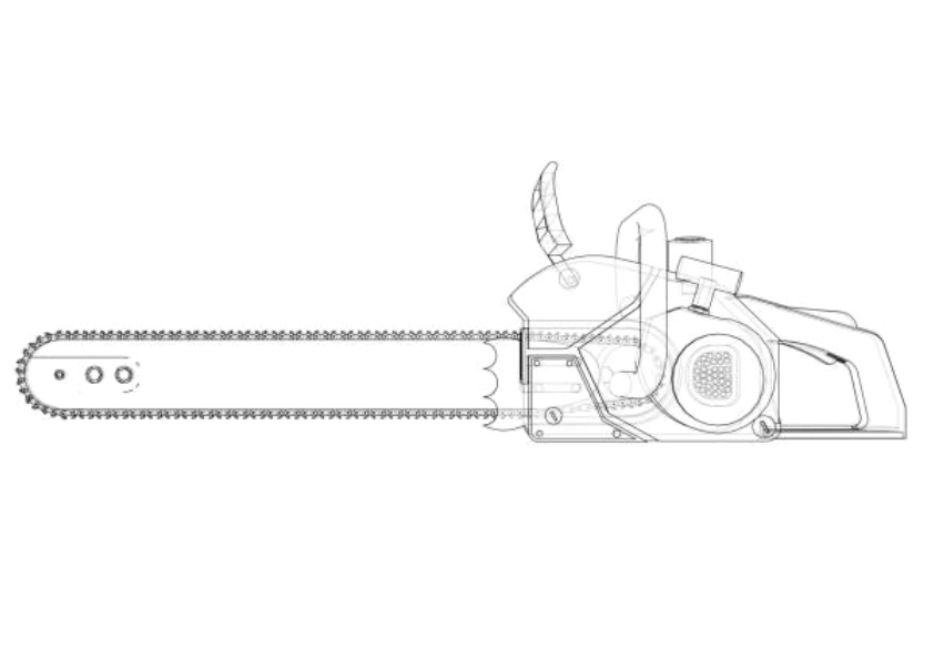 En tecknad bild på en motorsåg